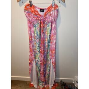 Fate Boho Print Strapless Maxi Dress Tie Front Size Small